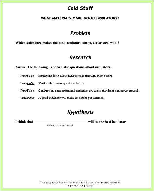 Cold Stuff - Sample Answers/Answer Keys - Problem