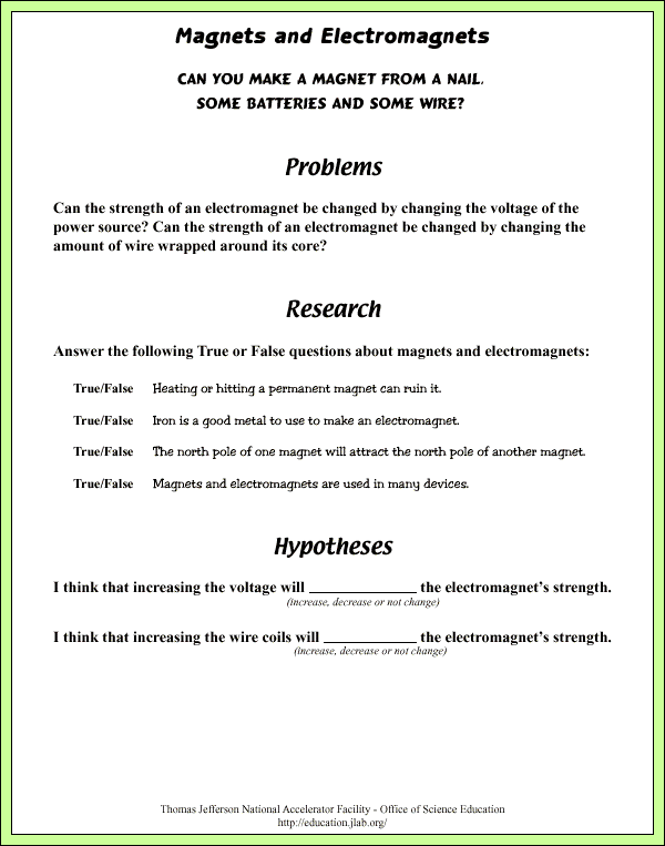 Magnets and Electromagnets - Lab Pages - Problem
