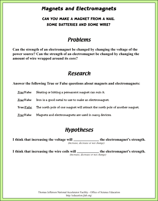 Magnets and Electromagnets - Sample Answers/Answer Keys - Problem