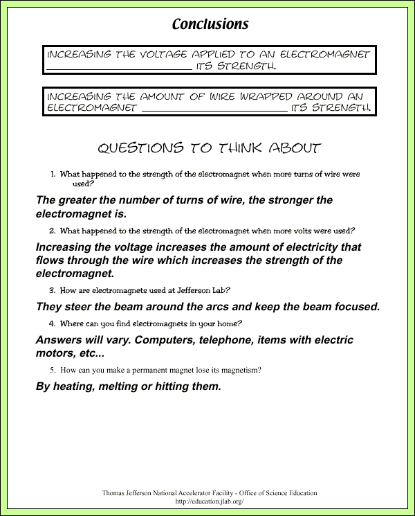 Magnets and Electromagnets - Sample Answers/Answer Keys - Questions