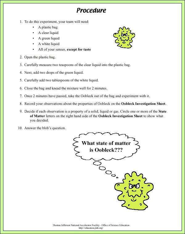 Oobleck - Lab Pages - Procedure