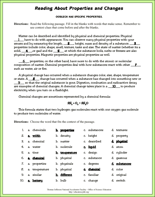 Oobleck - Sample Answers/Answer Keys - Reading 1