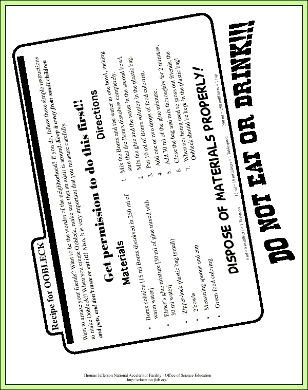 Oobleck - Sample Answers/Answer Keys - Recipe